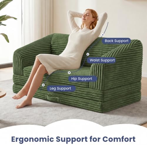 Convertible Sofa Bed, 2 in 1 Trifolding Boneless Couch Bed Green