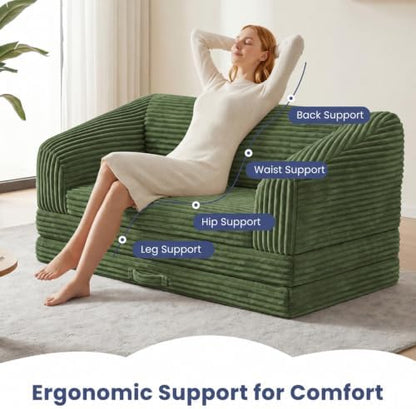 Convertible Sofa Bed, 2 in 1 Trifolding Boneless Couch Bed Green