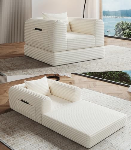 Versatile 2 in 1 Boneless Armchair Chaise Lounge Chair Indoor, Convertible Sleeper Chairs Couch Folding Sofa Bed Oversized Comfy Futon Floor Sofa BeanBag for Living Room Bedroom