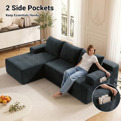 97" Cloud Boneless Couch, L-Shaped Sectional Sofa for Living Room, Grey