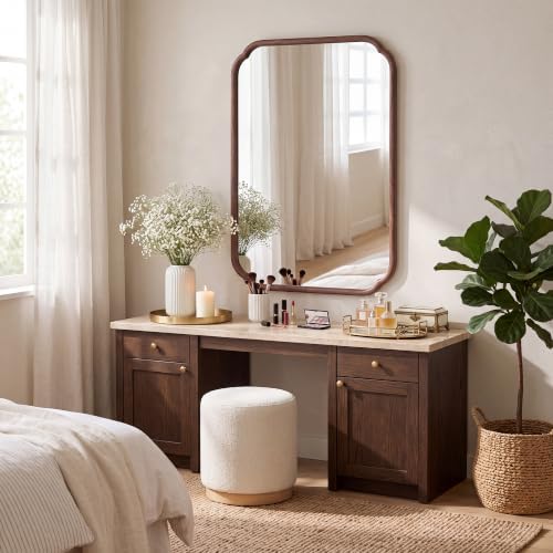 20"x30" Wall Mirror, Wall Mounted Vanity Mirror, Walnut