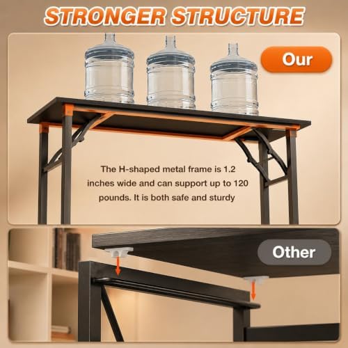Folding Table Computer Desk - 55.1" No Assembly Folding Desk Design and Foldable Office Desk, Small Desk for Bedroom, Compact Storage Portable Use for Dorm and RV Small Space, Dark Oak