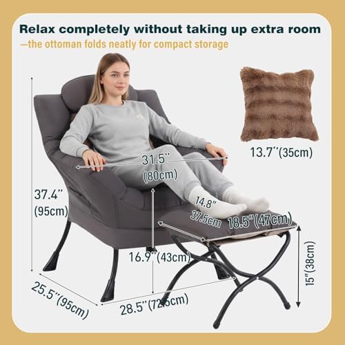 Lazy Chair with Ottoman, Comfy Reading Chair for Bedroom