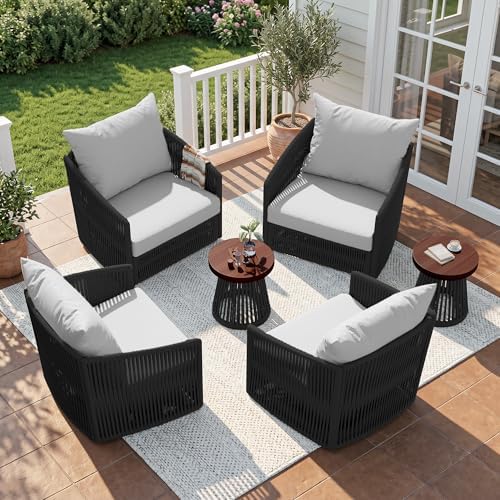 3 Pieces Outdoor Swivel Chairs Wicker Patio Bistro Set with Coffee Table