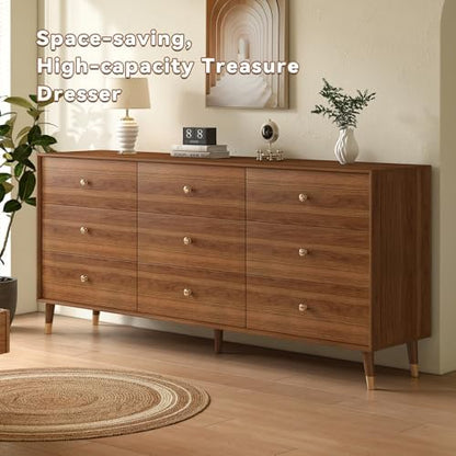 Dresser for Bedroom, 63 Inch 9 Drawer Wooden Chest of Drawers