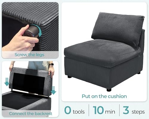 Jocisland Oversized Cloud Couch Sectional, U-Shaped Modular Couch, Gray
