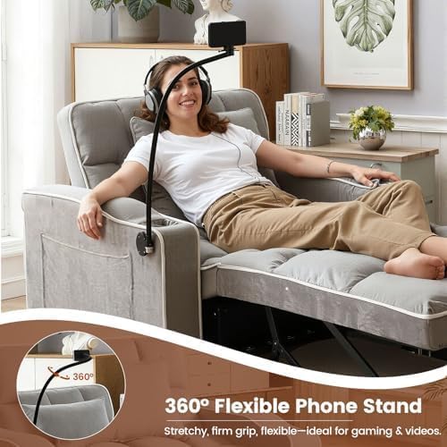 Convertible Sleeper Chair, Pull Out Chair Sleeper with Bracket and Cup Holder, Chairs Bed Sleepers for Adults, 3 in 1 Sofa Bed Chairs for Small Spaces, Living Room