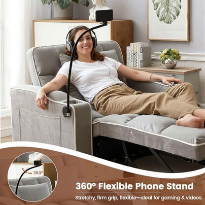 Convertible Sleeper Chair, Pull Out Chair Sleeper with Bracket and Cup Holder, Chairs Bed Sleepers for Adults, 3 in 1 Sofa Bed Chairs for Small Spaces, Living Room