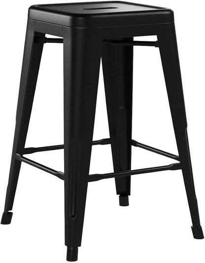 Furmax 24 Inch Metal Bar Stools Set of 4, Counter Height Bar Stools Height High Backless Stools Industrial Stackable Bar Chairs for Dining Room Kitchen Indoor Outdoor Stools Bar Chairs (Black)