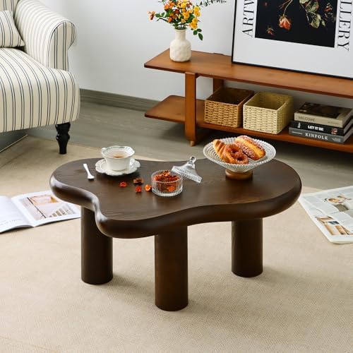 34"(L) Cloud Coffee Table, Modern Wood Coffee Table for Living Room, Accent Center Tables with 3 Legs, Small Tea Tables for Balcony, Patio, Bedroom, Walnut