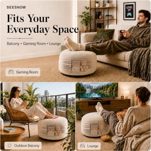 Storage Pouf Cover, No Filler, Corduroy, Cream White, 28 Inch