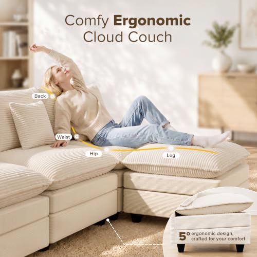 108 Inch Cloud Couch Sectional, U Shaped Modular Sectional Sofa
