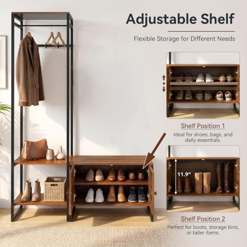43.4’’W Hall Tree with Storage,Mudroom Bench with Storage and Hooks