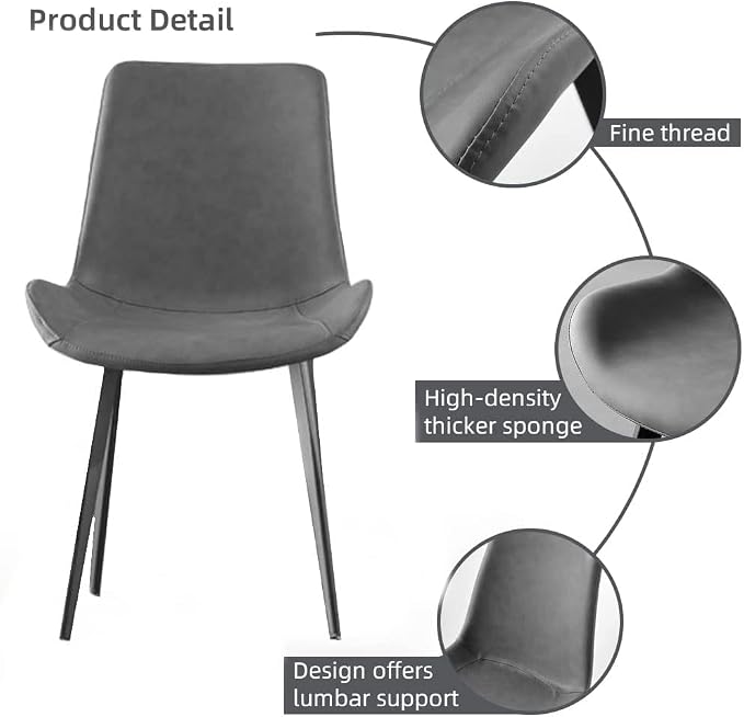 HIPIHOM Dining Chairs Set of 4, Modern Kitchen & Dining Room Chairs, Upholstered Faux Leather Cushion Seat and Sturdy Metal Legs (4 Grey Chairs)