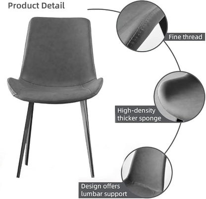 HIPIHOM Dining Chairs Set of 4, Modern Kitchen & Dining Room Chairs, Upholstered Faux Leather Cushion Seat and Sturdy Metal Legs (4 Grey Chairs)