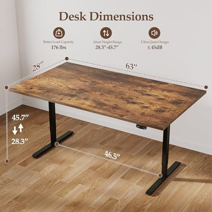 Klicelor 63x28" Deep Electric Height Adjustable Standing Desk, Rustic Brown