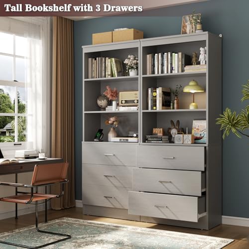 Aheaplus 47.2" Closet Drawers System, 3.94FT Wood Closet Organizer System with 3 Drawers, Modular Small Walk-in Closets Storage Unit, Set of 2, Grey (47.2" L x 13.8" W x 71" H)