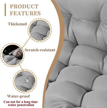 Thicken Egg Chair Cushion Replacement, Outdoor Hammock Swing Cushions with Ties, Hanging Wicker Basket Seat Pad with High Elasticity PP Cotton, for Garden Patio Porch Furniture (Only Cushion)