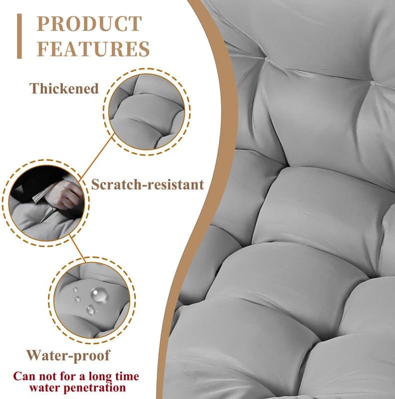 Thicken Egg Chair Cushion Replacement, Outdoor Hammock Swing Cushions with Ties, Hanging Wicker Basket Seat Pad with High Elasticity PP Cotton, for Garden Patio Porch Furniture (Only Cushion)