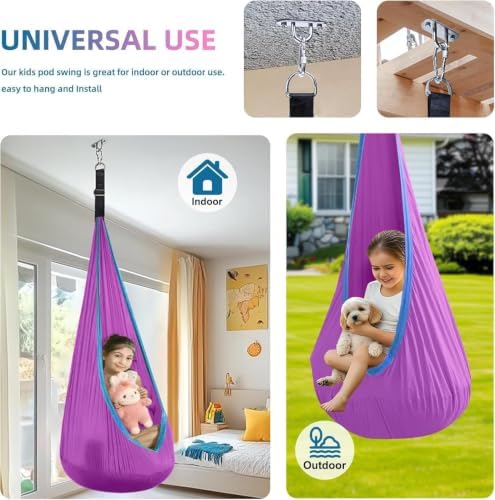 Kids Pod Swing Seat Hammock Chair Indoor Outdoor Purple