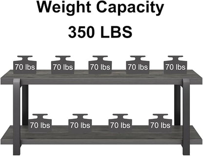 EXCEFUR Industrial Entryway Bench with Storage, Rustic Wood and Metal Shoe Rack Bench Seat, 47 Inch Grey