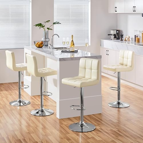 Yaheetech Bar Stools Set of 4 Adjustable Counter Height Barstools Beige