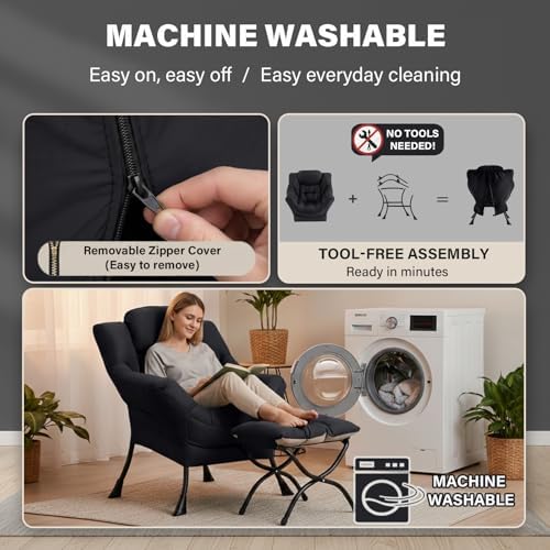 Lazy Chair with Ottoman,Comfy Accent Living Room Chair with Footrest Set