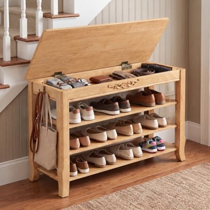 Shoe Storage Bench Shoe Rack Bench with Storage 3 Tier Wooden Shoe Bench