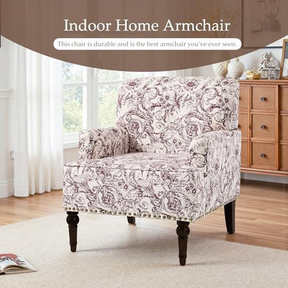 Rococo Accent Chairs Set of 2, Fabric Upholstered Armchair, Plum