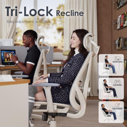 ELABEST Ergonomic Office Chair with 3D Headrest, T23 High Back Mesh Desk Chair with Adjustment Lumbar Support & 3D Armrests, Chair, Big and Tall Swivel Computer Chair for Home Office, Gaming