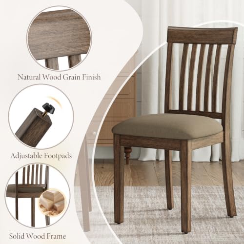 Wooden Dining Chairs Set of 4 with Walnut Wood Legs and Cushion Seat