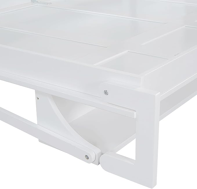 Virubi Full Horizontal Murphy Bed with Desk,Solid Wood Folding Hideaway Murphy Wall Bed for Adult,Guest Room (White,Full)