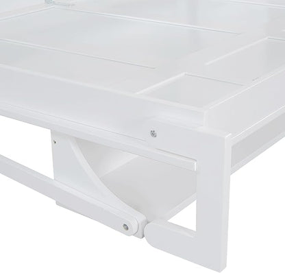 Virubi Full Horizontal Murphy Bed with Desk,Solid Wood Folding Hideaway Murphy Wall Bed for Adult,Guest Room (White,Full)
