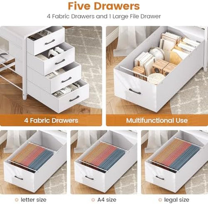 SEDETA 75'' Large Home Office Desk with 5 Drawer, Power Outlet, File Drawer