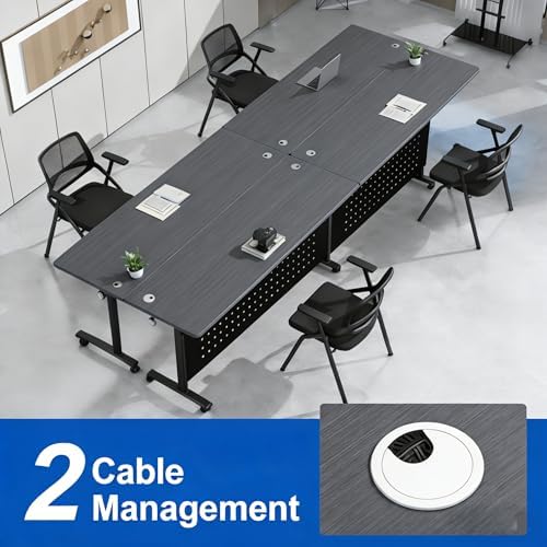 Folding Conference Table, Conference Room Tables with Wheels Foldable Large Rectangle Meeting Seminar Table for 6-12 People, Flip Top Mobile Training Table for Office Classr (4, Black 4, 55.1in)