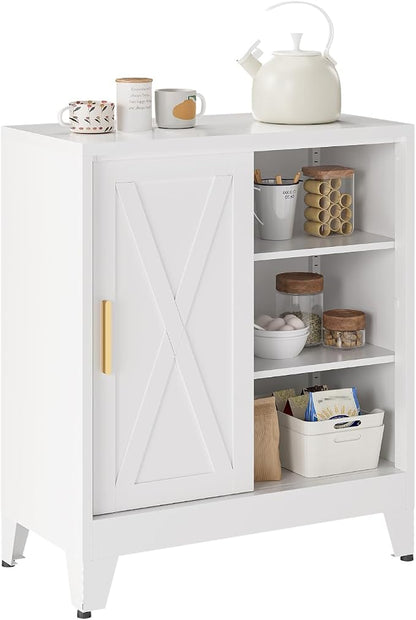 Farmhouse Coffee Bar Cabinet, Buffet Storage Cabinet, Sideboard with Sliding Barn Door and Adjustable Shelves for Kitchen, Dining Room, Bathroom