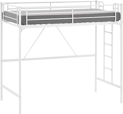 VINGLI Loft Bed Twin for Kids Loft Bunk Bed Frame with Stairs/Flat Ladder Rung,Metal Single Loft for Adults, No Box Spring Required, White