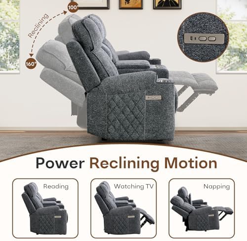 HAOMARKETS 2-Piece Power Recliner Sofa Set with Charging Port, Include Single Recliner Chair and 2-Seater Loveseat Reclining Couch with Hidden Storage and Cup Holders for Living Room, Dark Grey