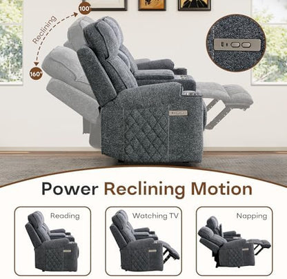 HAOMARKETS 2-Piece Power Recliner Sofa Set with Charging Port, Include Single Recliner Chair and 2-Seater Loveseat Reclining Couch with Hidden Storage and Cup Holders for Living Room, Dark Grey