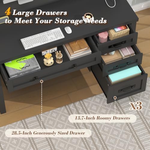 47" Farmhouse Computer Desk with Drawers & Outlets for Home Office, Bedroom