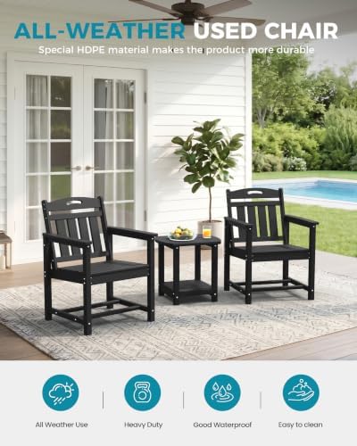 Ciokea HDPE Outdoor Patio Dining Chairs, All-Weather Furniture, Black