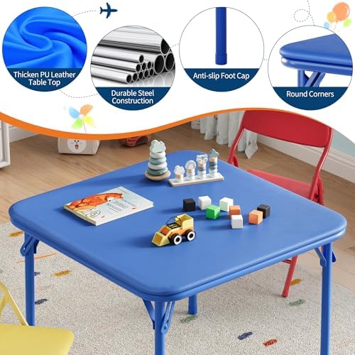 GarveeHome 3-Piece Kids Folding Table and Chairs Set, Activity Table Set