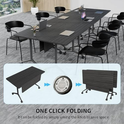Conference Table, Folding Conference Room Tables on Wheels, Modern Meeting Seminar Table Computer Desk, Boardroom Desk for Office Meeting Conference Room,White (6, 1915D, 55.1)