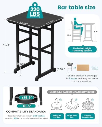 SERWALL HDPE 41.7" Bar Height Table with Umbrella Hole, Black