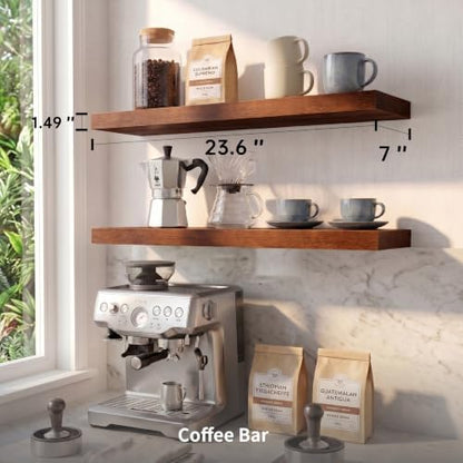 Wooden Floating Shelves for Wall, Walnut Wood, 24 Inch, Set of 2