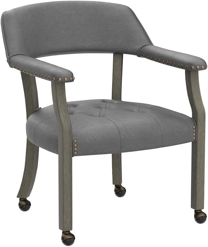 LEEMTORIG Set of 4 Dining Chairs with Casters and Arms, Rolling Dining Chairs with Wheels for Elderly, Ergonomic Wide Seat Wooden Office Desk Chair, 26"Dx25.2"W, Grey Legs&Dark Grey Fabric SY-1318-GY