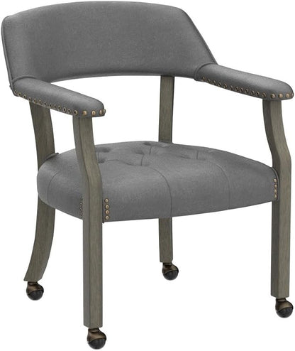 LEEMTORIG Set of 4 Dining Chairs with Casters and Arms, Rolling Dining Chairs with Wheels for Elderly, Ergonomic Wide Seat Wooden Office Desk Chair, 26"Dx25.2"W, Grey Legs&Dark Grey Fabric SY-1318-GY