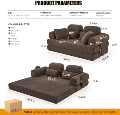 79" Boneless Couch for Living Room, High Back Futon Sofa Bed Set