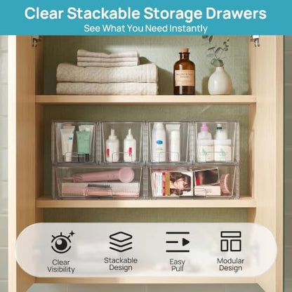 Vtopmart Clear Stackable Storage Drawers, 4 Pack Wide Organizer Set