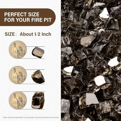 NUPICK 5 Pound Fire Glass, 1/2 Inch Reflective Fire Pit Glass